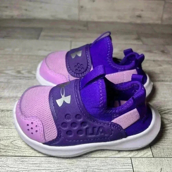 Under Armour UA GINF Runplay Purple White Slip On  Sz 5K - Picture 3 of 6